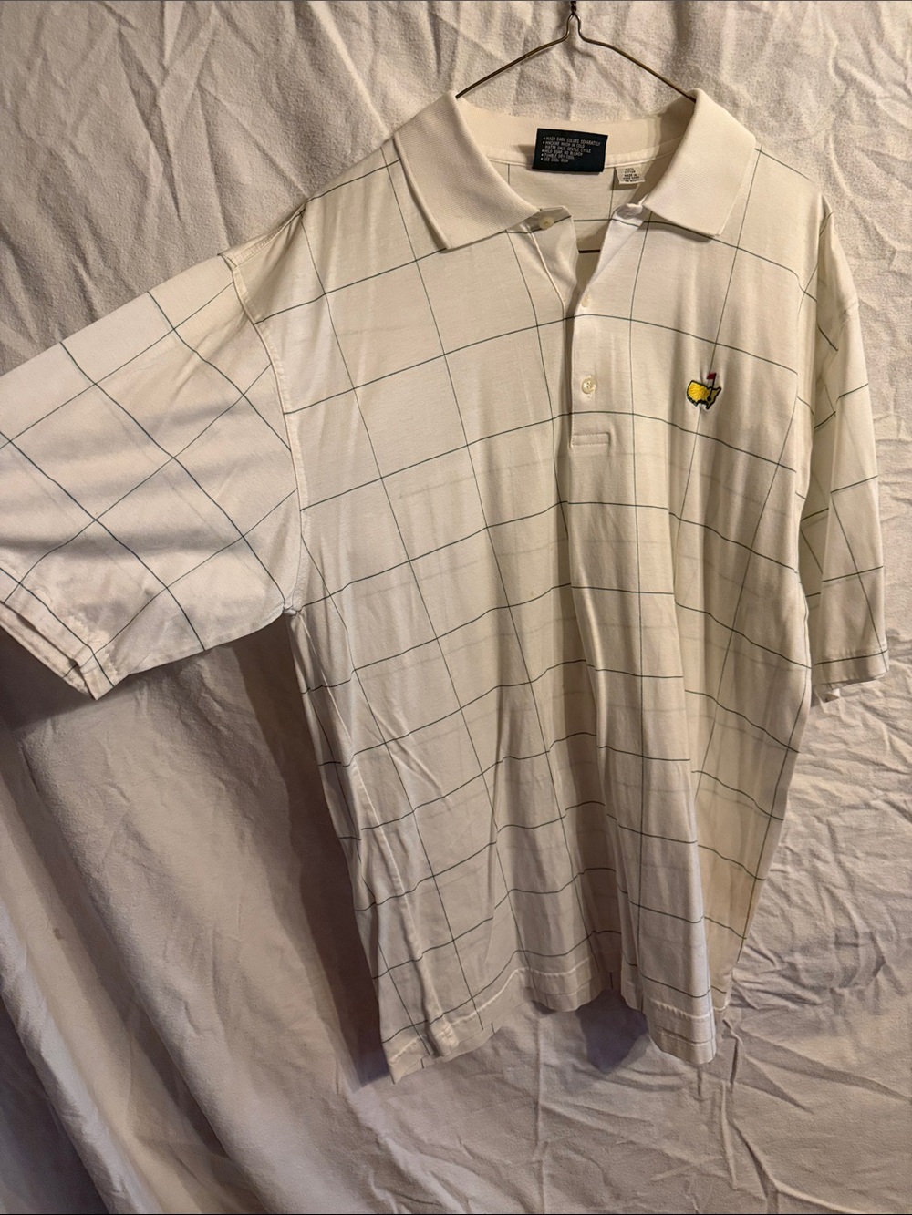 Masters Cream Windowpane Polo with Yellow & Green Crest